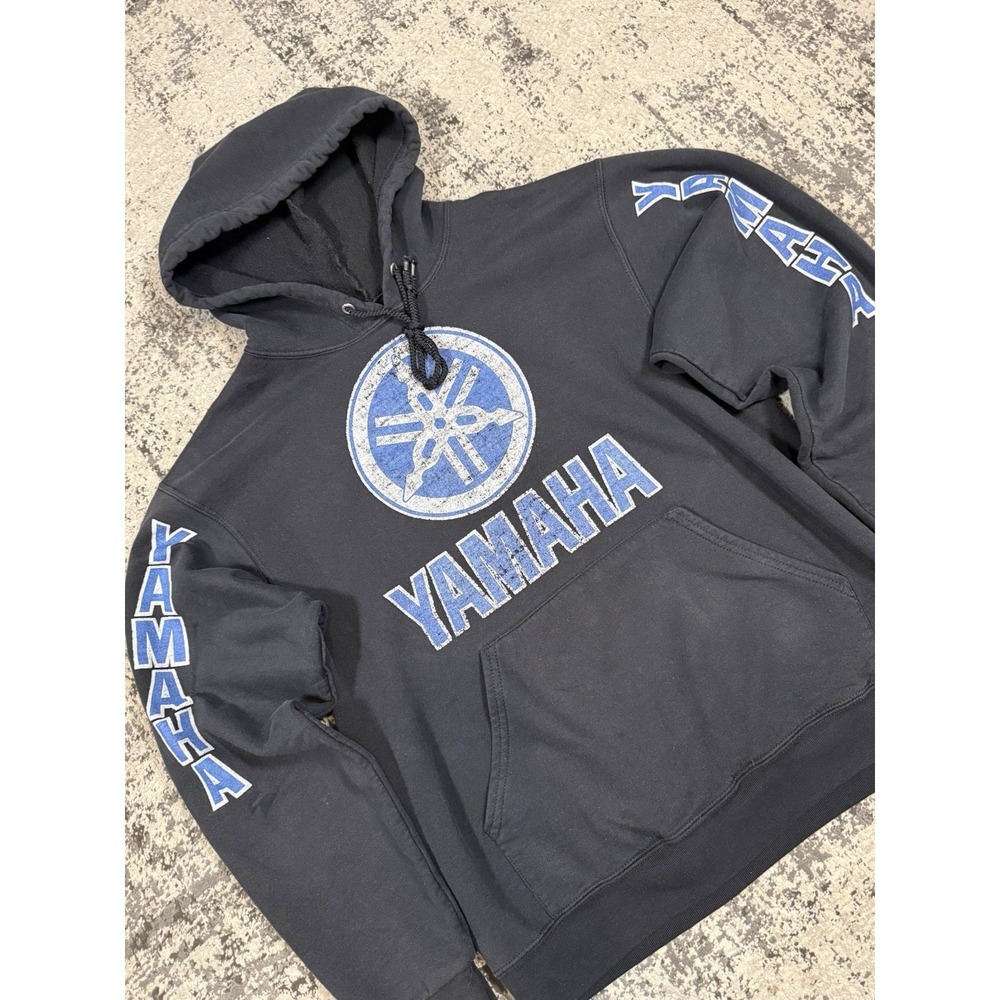 Yamaha Hoodie Mens Medium Black Racing Motorcycle Graphic Sweatshirt